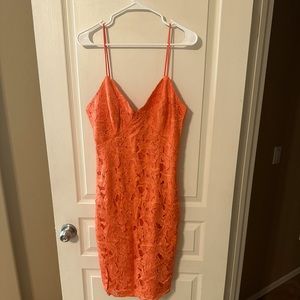 Guess mid length orange/ coral lace dress